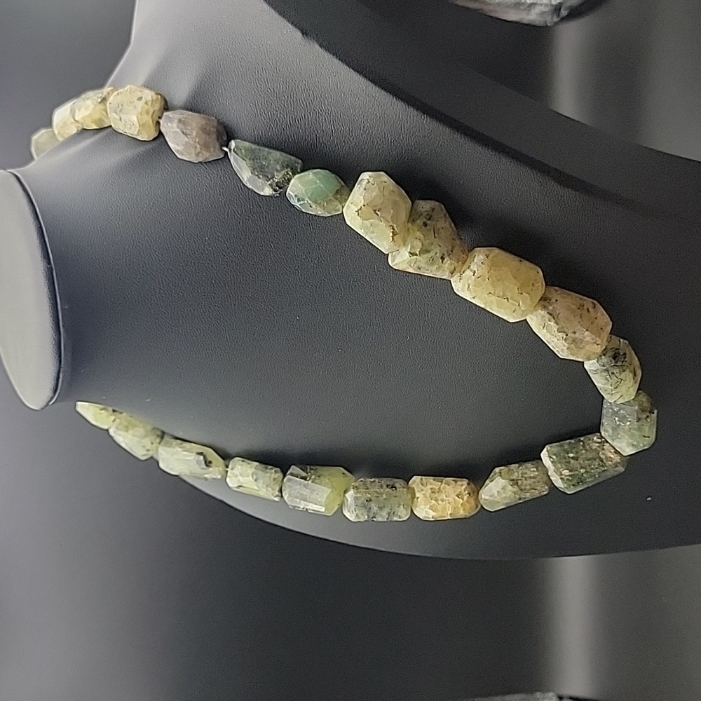 Faceted Agate Prehnite 734 Cts Beaded Natural Gemstone Necklace Unisex Crystal